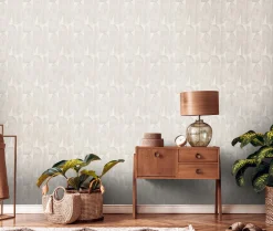 Vliestapete Blattmuster Abstrakt Grau Beige 39658-1