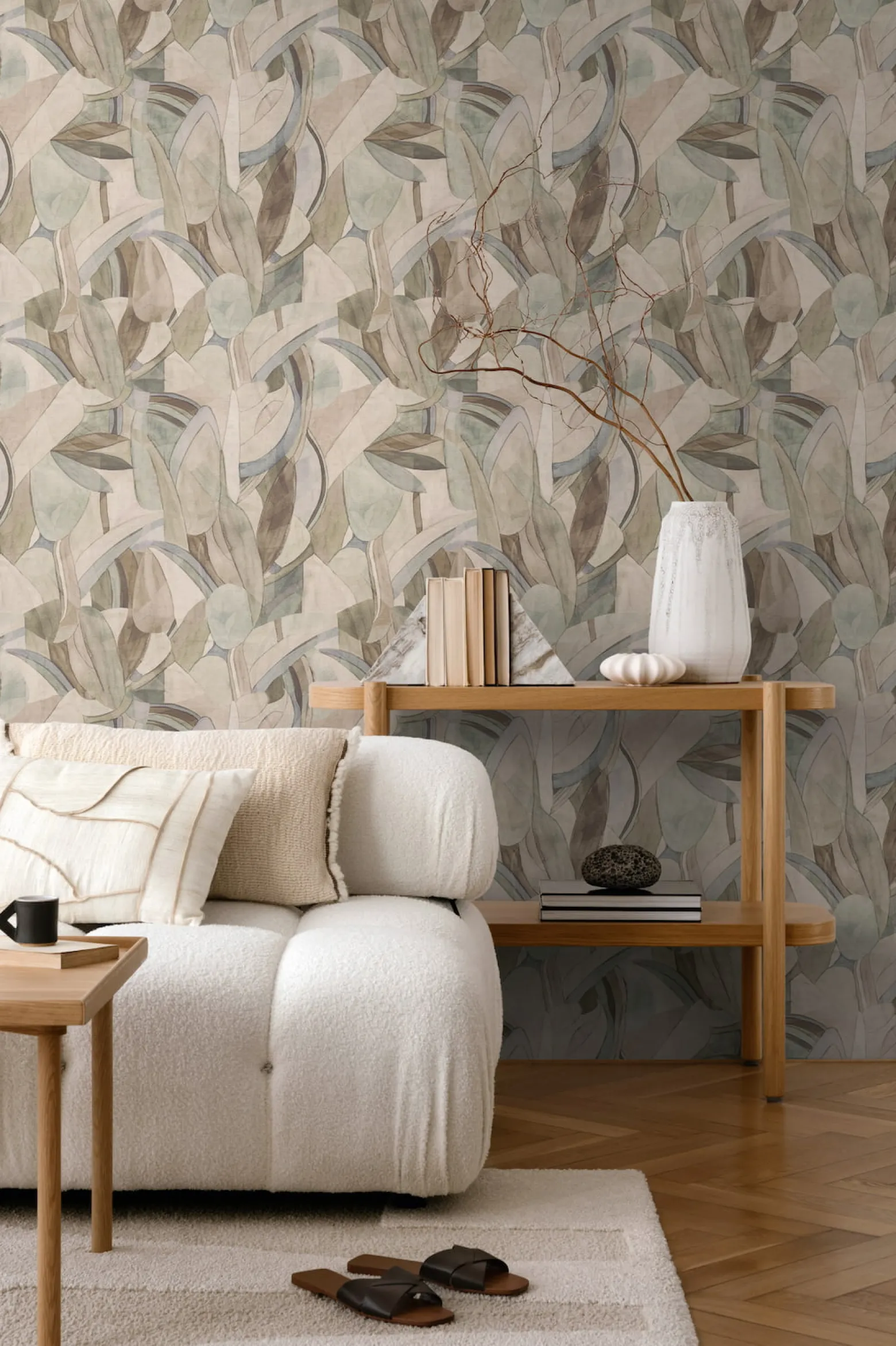 Vliestapete Blattmuster Abstrakt Blau Beige 78215-1