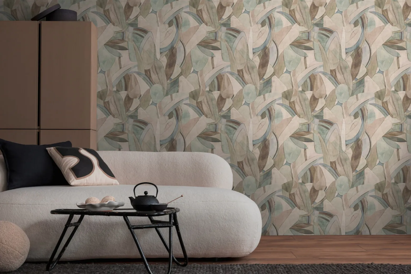 Vliestapete Blattmuster Abstrakt Blau Beige 78215-1