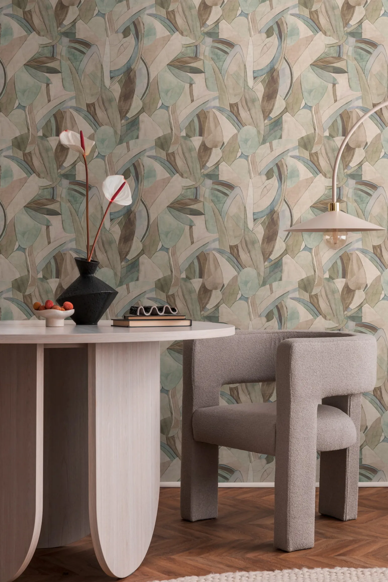 Vliestapete Blattmuster Abstrakt Blau Beige 78215-1