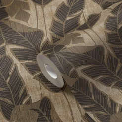 Vliestapete Blattmuster Beige Schwarz Gold Metallic 39502-4
