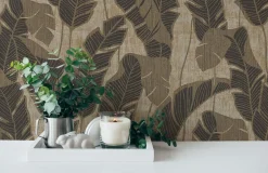 Vliestapete Blattmuster Beige Schwarz Gold Metallic 39502-4