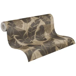 Vliestapete Blattmuster Beige Schwarz Gold Metallic 39502-4