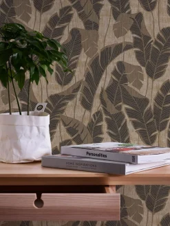 Vliestapete Blattmuster Beige Schwarz Gold Metallic 39502-4