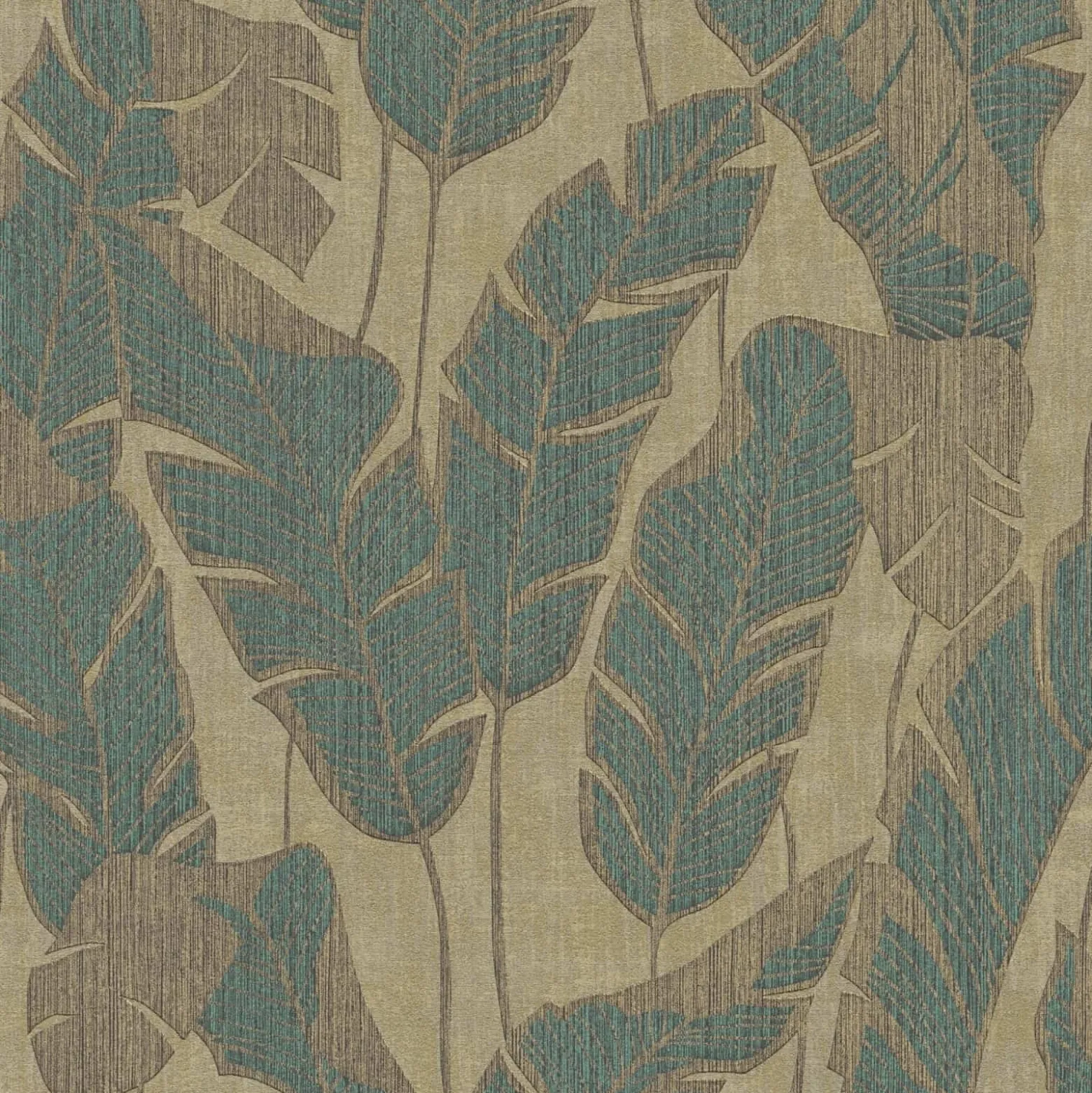 Vliestapete Blattmuster Beige Grün Gold Metallic 39502-2