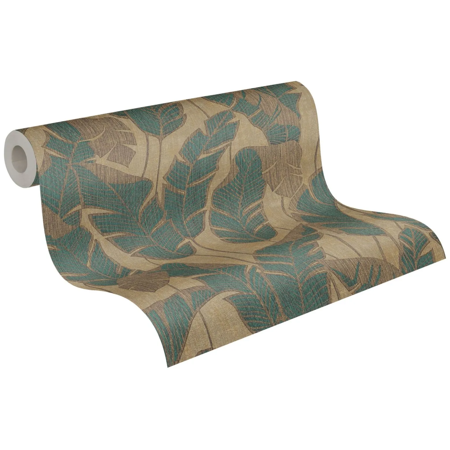 Vliestapete Blattmuster Beige Grün Gold Metallic 39502-2