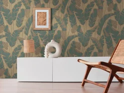 Vliestapete Blattmuster Beige Grün Gold Metallic 39502-2