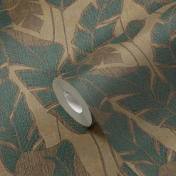 Vliestapete Blattmuster Beige Grün Gold Metallic 39502-2