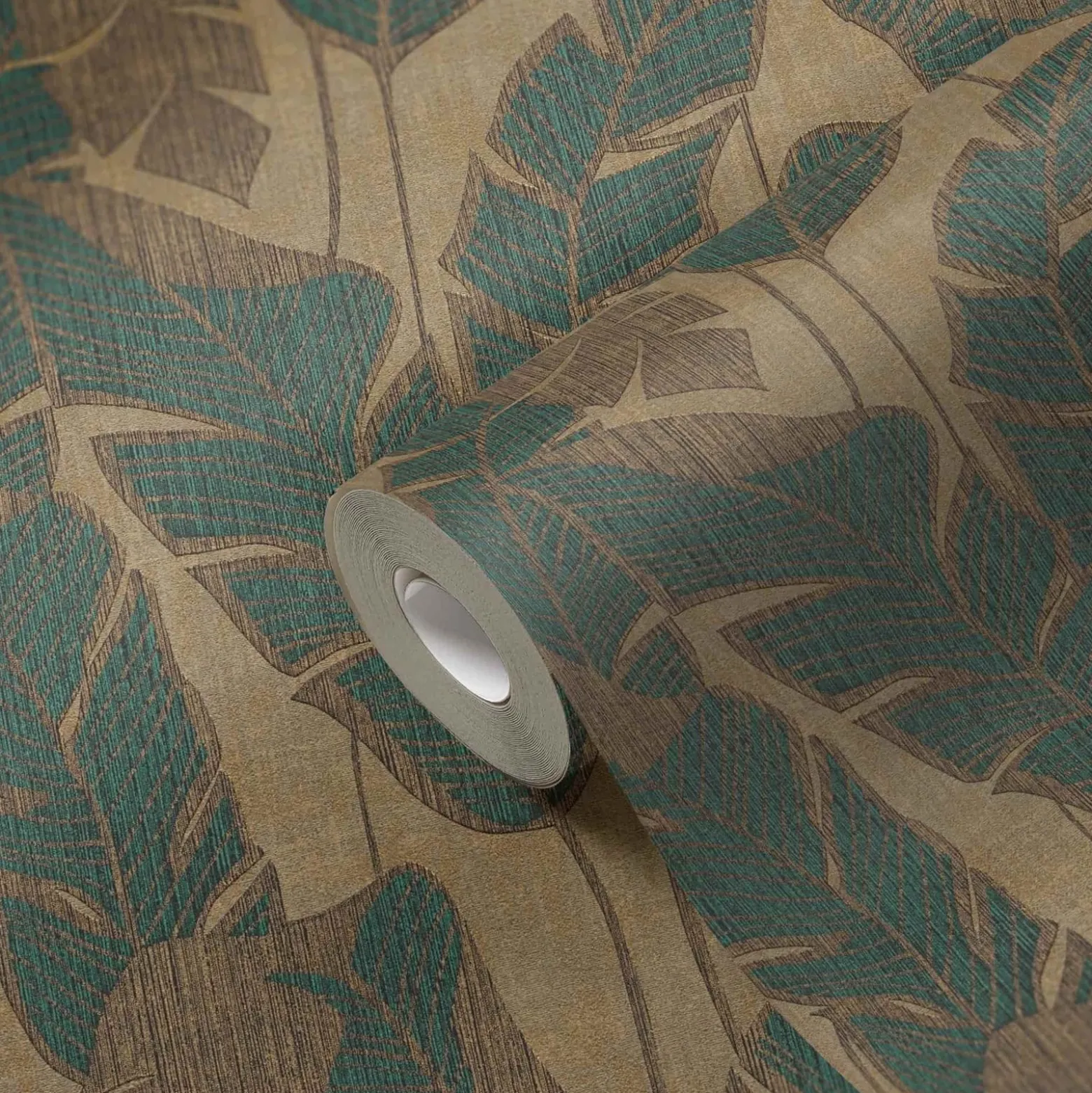 Vliestapete Blattmuster Beige Grün Gold Metallic 39502-2