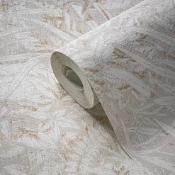 Vliestapete Blattmuster Beige Weiß Gold Metallic 39560-1