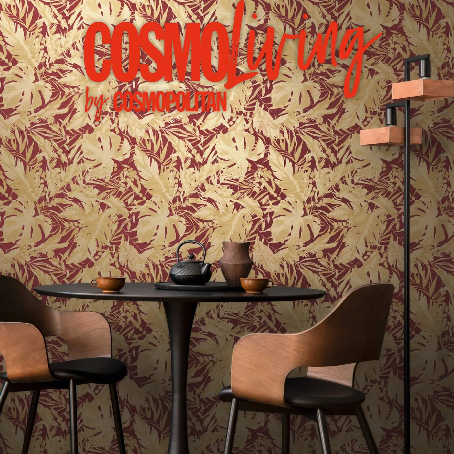 Vliestapete Blattmuster Dschungel Rot Beige 79063-5