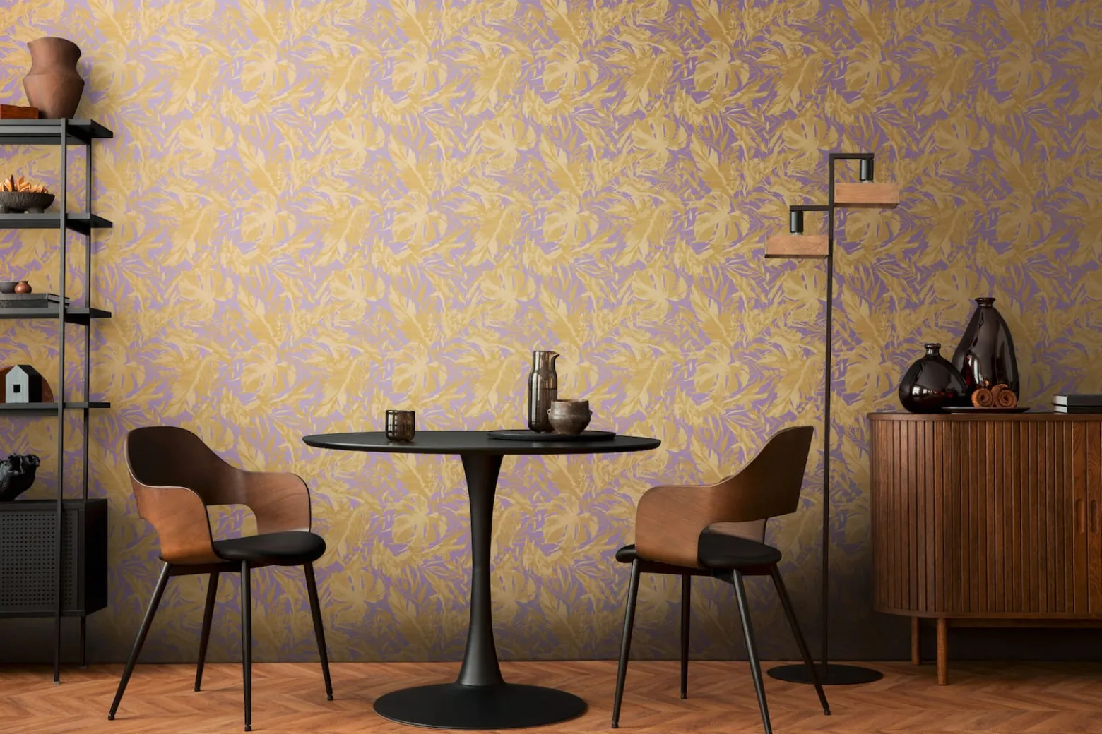Vliestapete Blattmuster Dschungel Lila Beige 79063-3