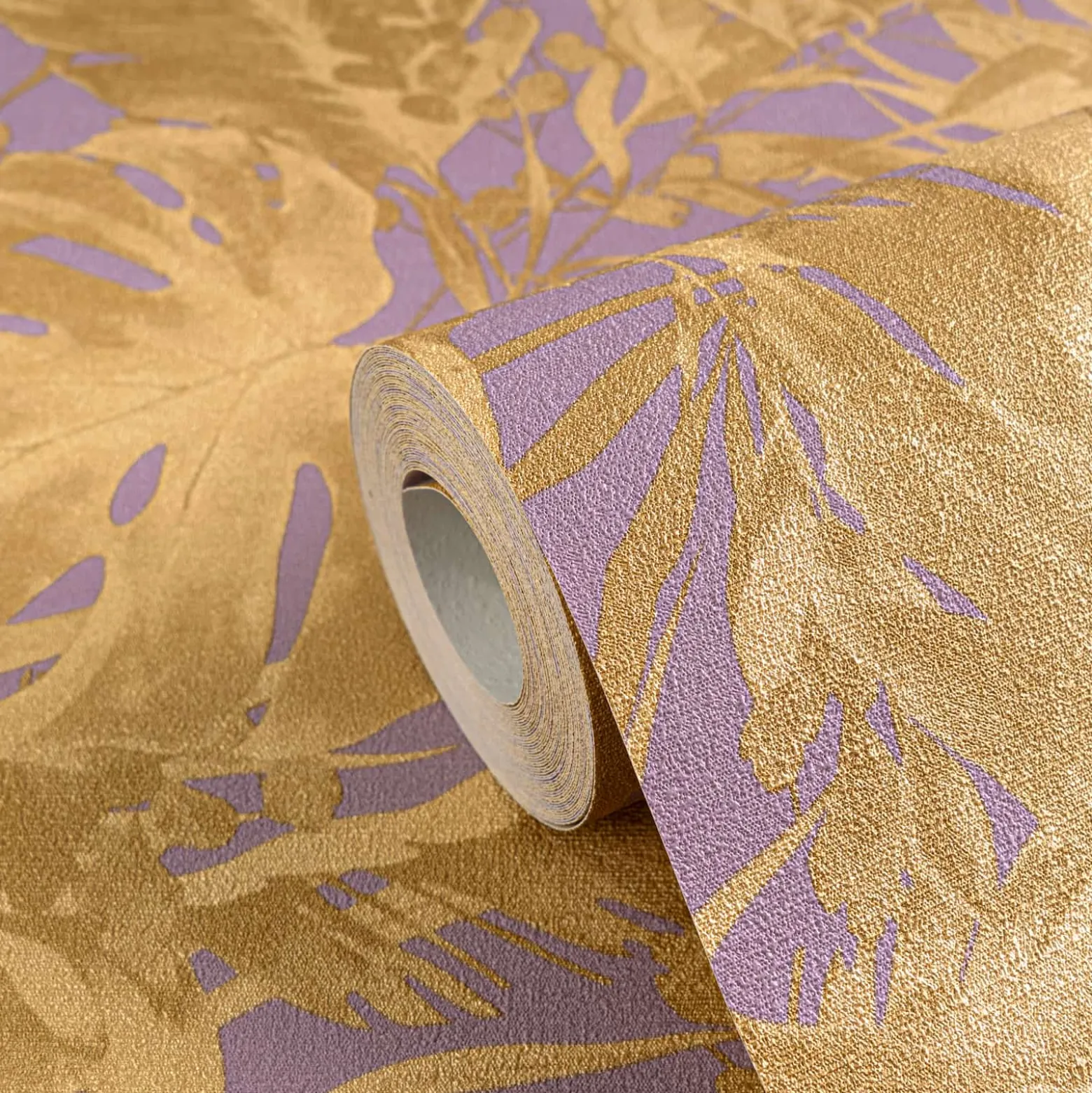 Vliestapete Blattmuster Dschungel Lila Beige 79063-3