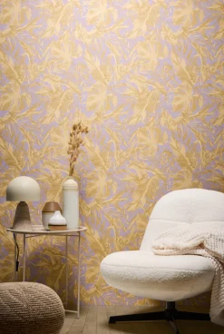 Vliestapete Blattmuster Dschungel Lila Beige 79063-3