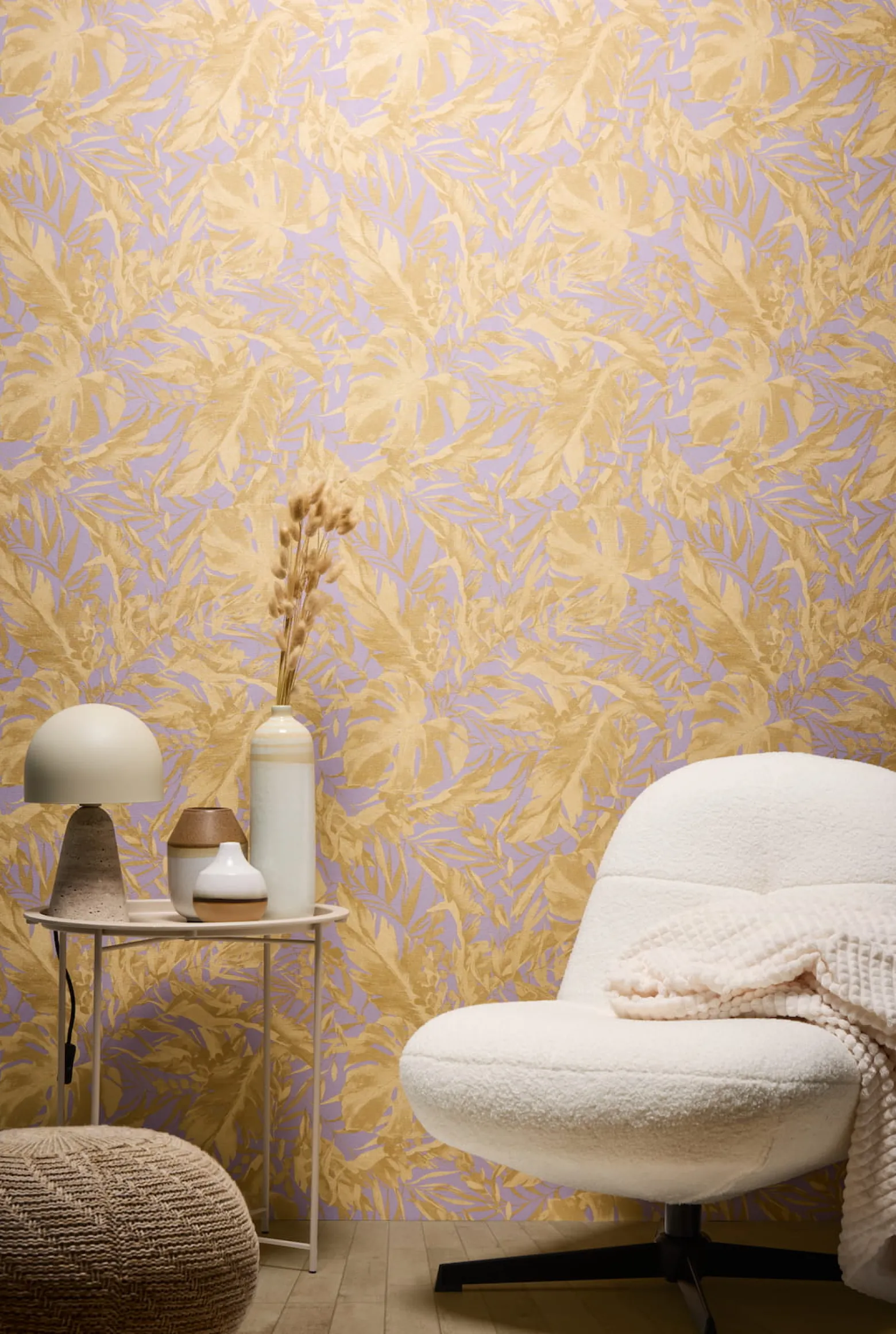 Vliestapete Blattmuster Dschungel Lila Beige 79063-3