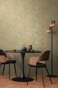 Vliestapete Blattmuster Dschungel Blau Beige 79063-2