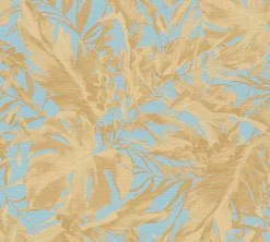 Vliestapete Blattmuster Dschungel Blau Beige 79063-2