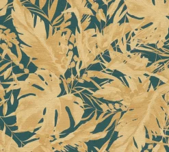 Vliestapete Blattmuster Dschungel Petrol Beige 79063-6
