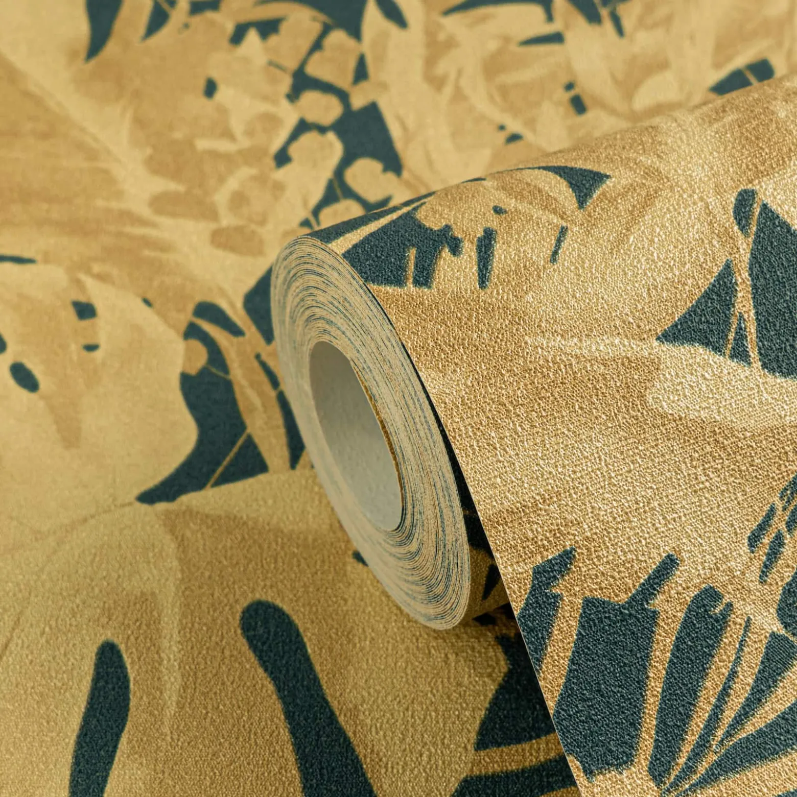 Vliestapete Blattmuster Dschungel Petrol Beige 79063-6