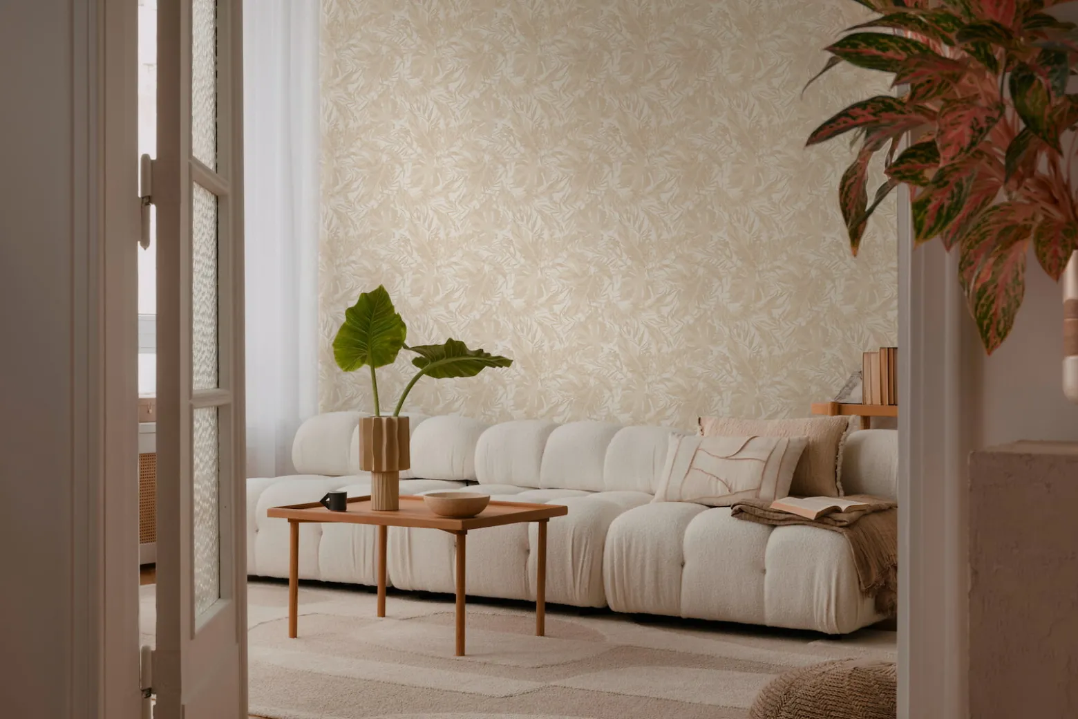 Vliestapete Blattmuster Dschungel Creme Beige 79063-1