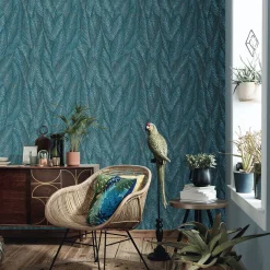 Vliestapete Blattmuster Dschungel Blau 10391-19