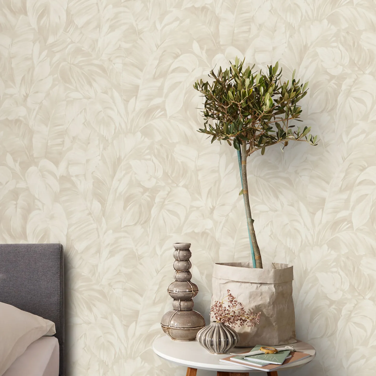 Vliestapete Blattmuster Dschungel Beige Creme 10416-02