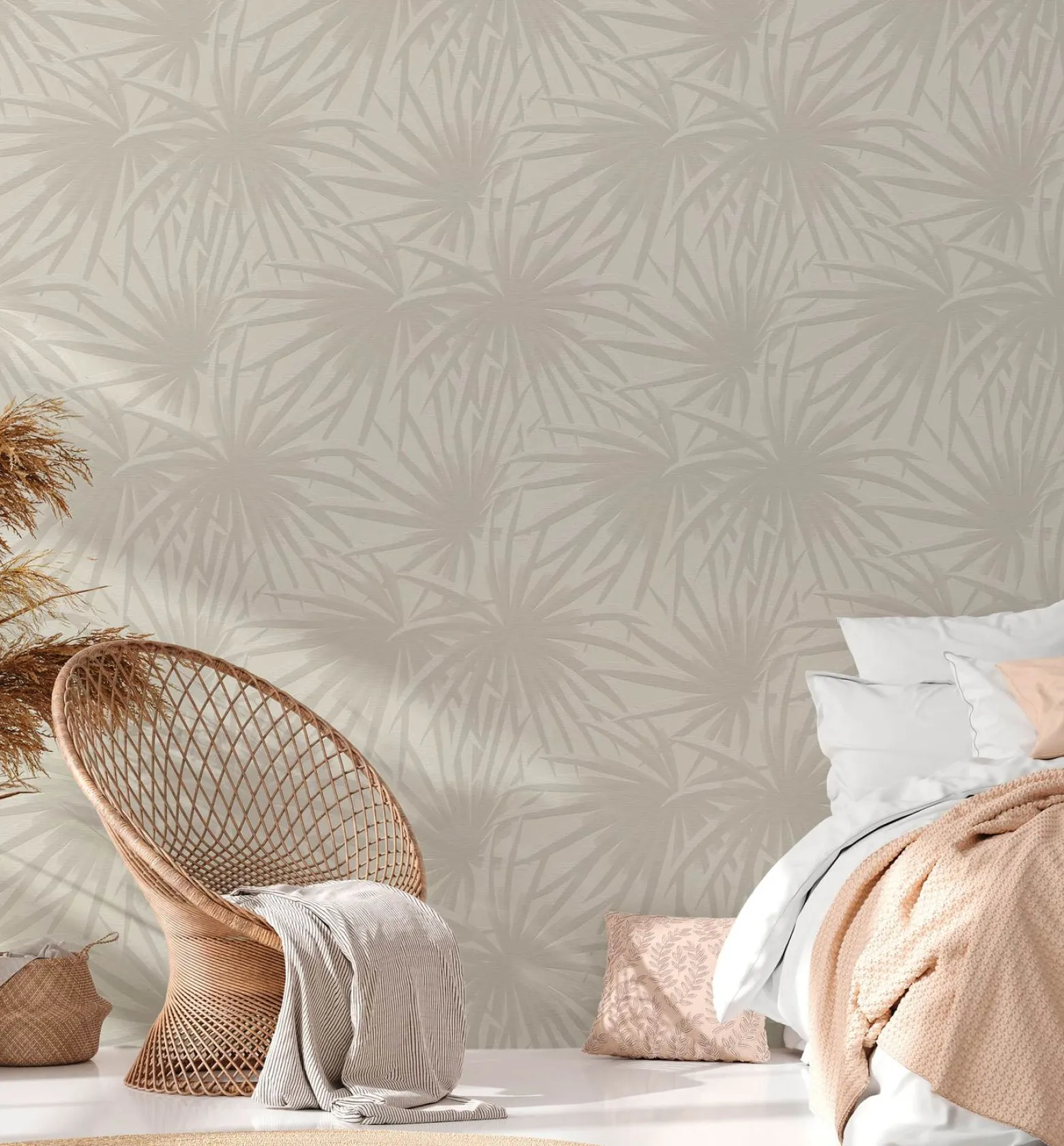 Vliestapete Blattmuster Dschungel Grau Creme 39338-1
