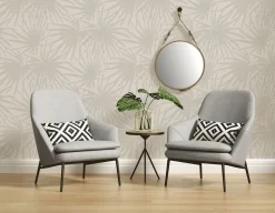 Vliestapete Blattmuster Dschungel Grau Creme 39338-1