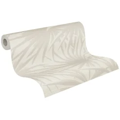 Vliestapete Blattmuster Dschungel Grau Creme 39338-1