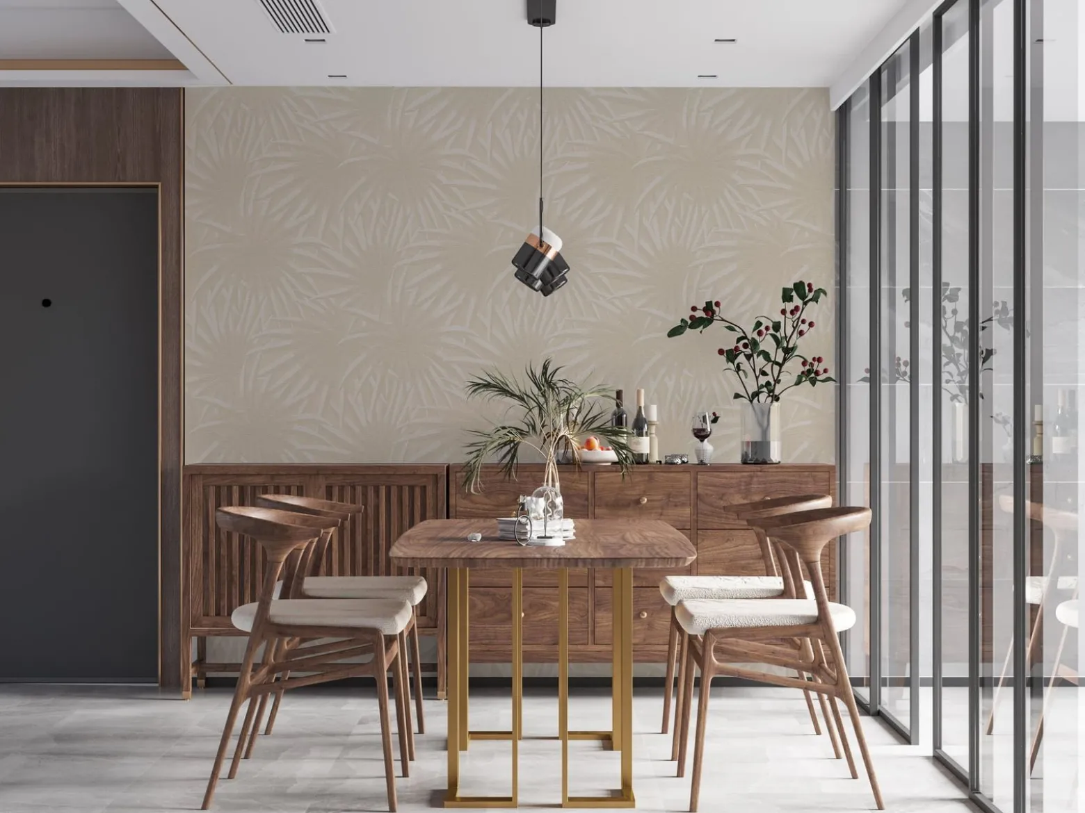 Vliestapete Blattmuster Dschungel Beige Creme 39338-2