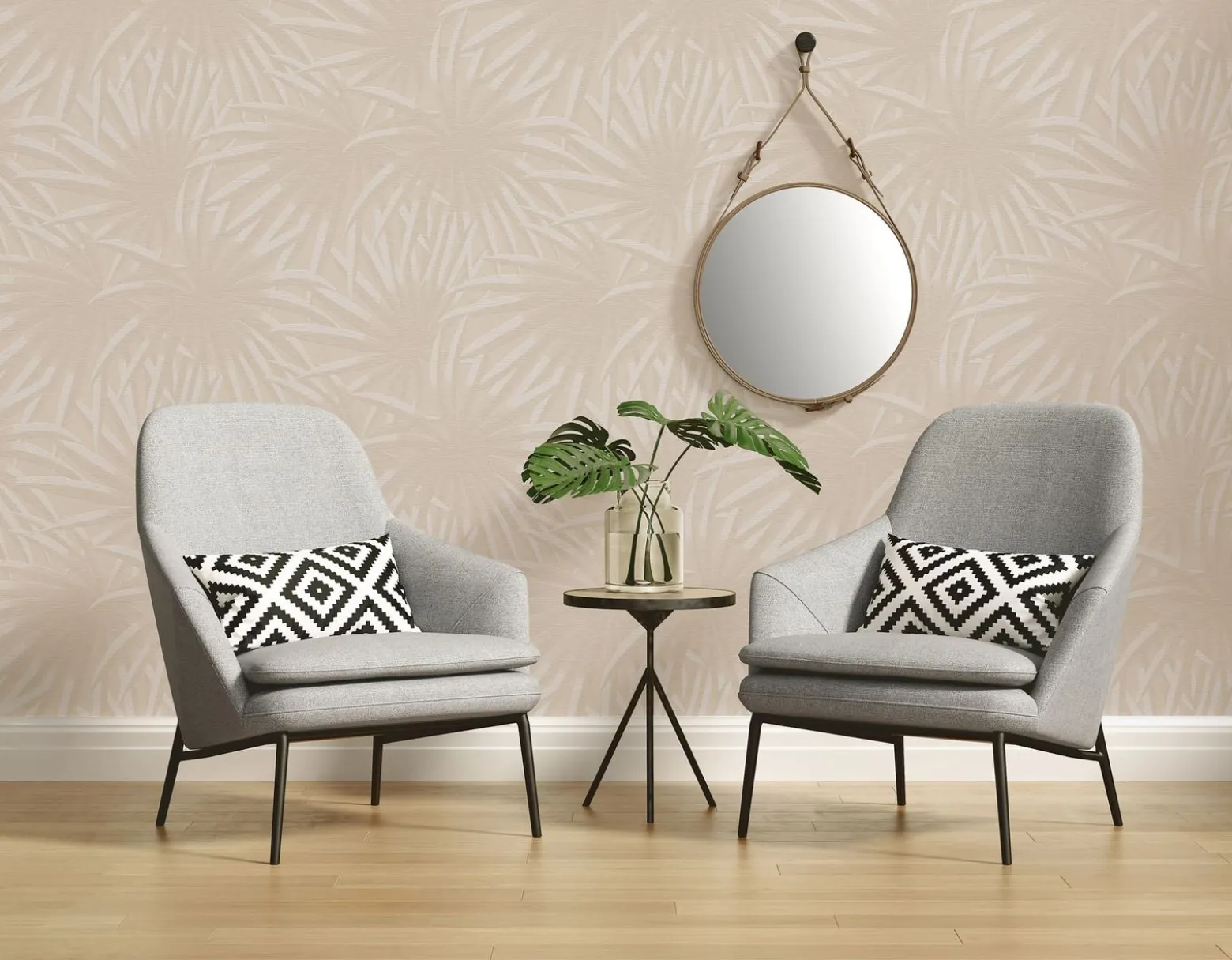 Vliestapete Blattmuster Dschungel Beige Creme 39338-2