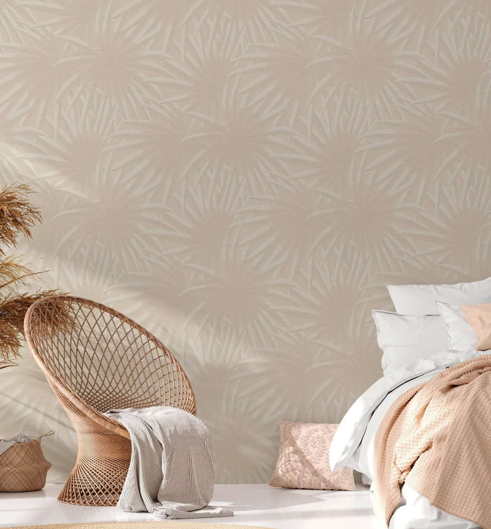 Vliestapete Blattmuster Dschungel Beige Creme 39338-2