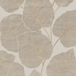 Vliestapete Blattmuster Grau Beige Gold Metallic A63501