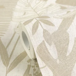 Vliestapete Blattmuster Grau Beige Metallic 79164-1