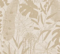 Vliestapete Blattmuster Grau Beige Metallic 79164-1