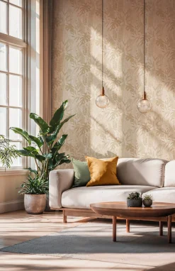 Vliestapete Blattmuster Grau Beige Metallic 79164-1