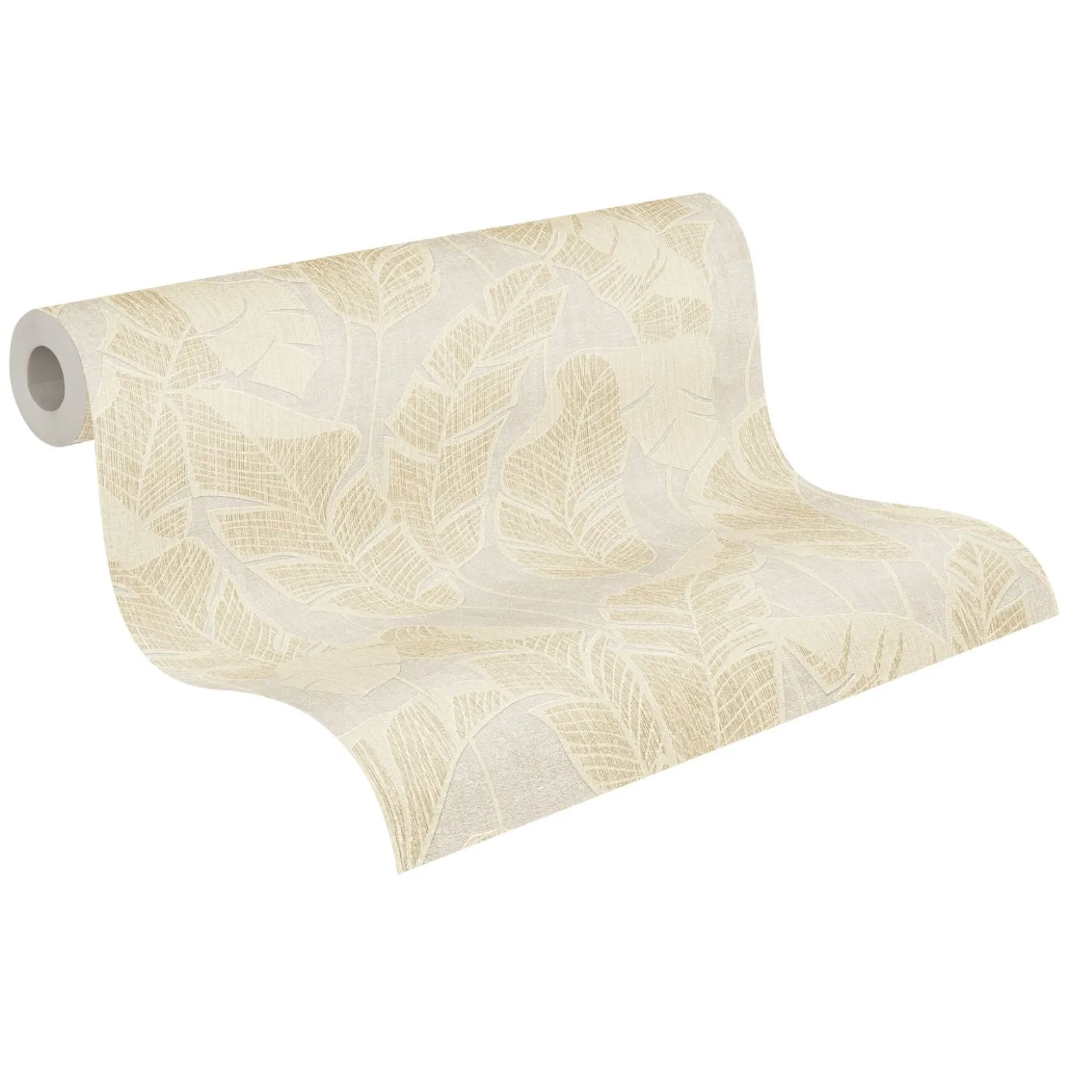 Vliestapete Blattmuster Grau Creme Gold Metallic 39502-5