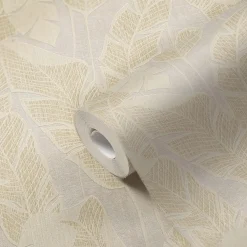 Vliestapete Blattmuster Grau Creme Gold Metallic 39502-5