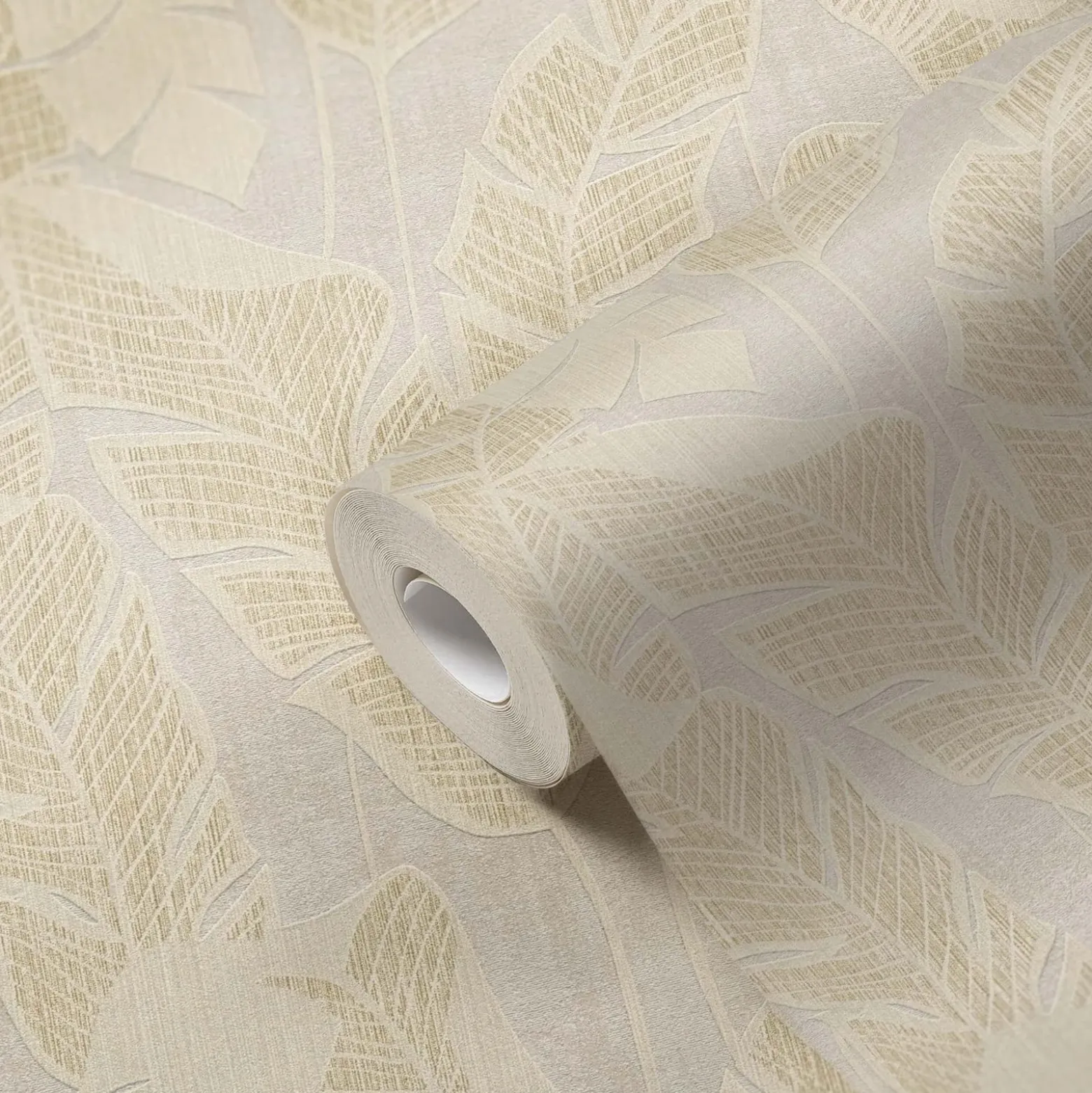 Vliestapete Blattmuster Grau Creme Gold Metallic 39502-5
