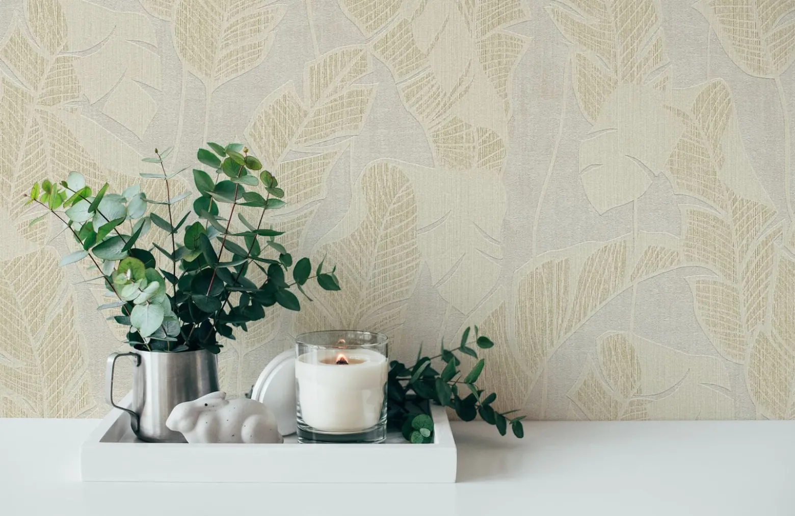 Vliestapete Blattmuster Grau Creme Gold Metallic 39502-5