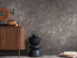 Vliestapete Blattmuster Grau Silber Metallic 39560-7