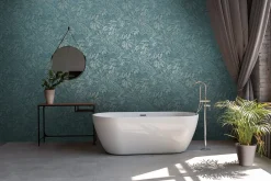 Vliestapete Blattmuster Petrol Silber Metallic 39560-3