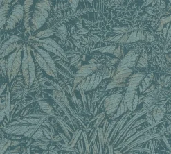 Vliestapete Blattmuster Petrol Silber Metallic 39560-3