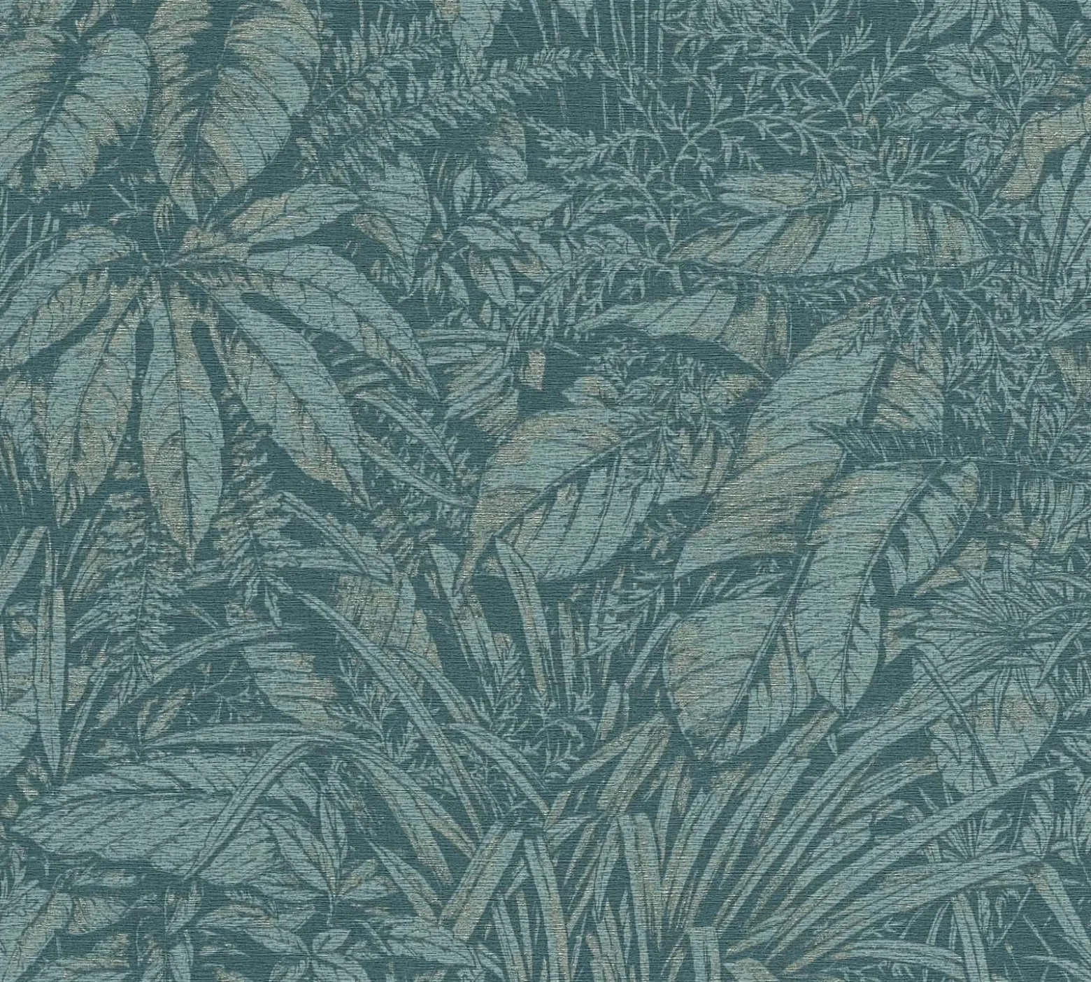 Vliestapete Blattmuster Petrol Silber Metallic 39560-3