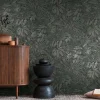 Vliestapete Blattmuster Schwarz Grün Gold Metallic 39560-4
