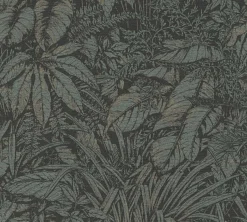 Vliestapete Blattmuster Schwarz Grün Gold Metallic 39560-4