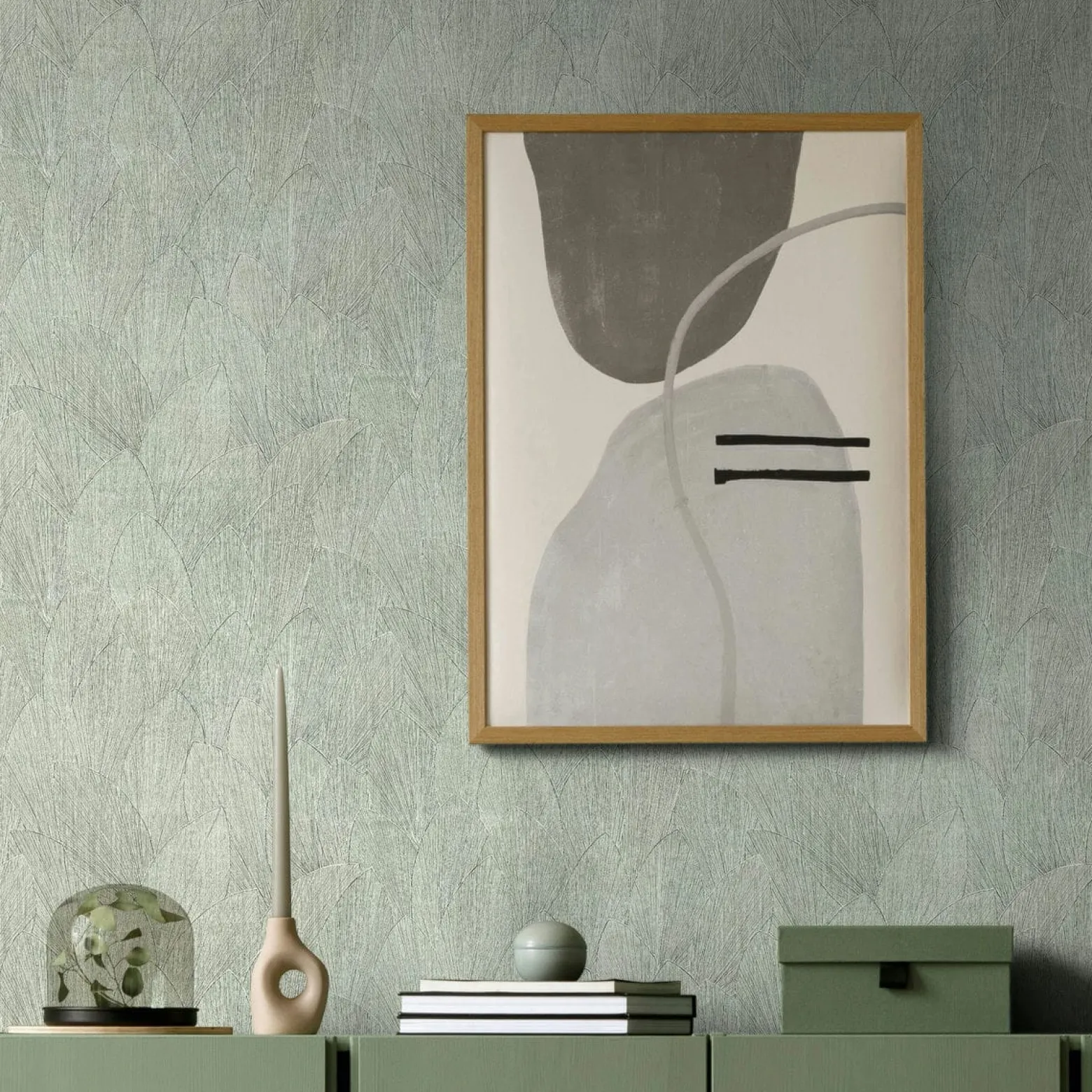 Vliestapete Blattmuster Struktur Grün Creme 35377