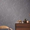 Vliestapete Blattmuster Tropen Grau Metallic 79064-5