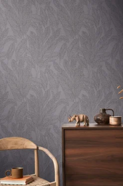 Vliestapete Blattmuster Tropen Grau Metallic 79064-5