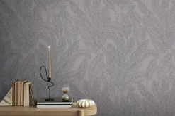 Vliestapete Blattmuster Tropen Grau Metallic 79064-5